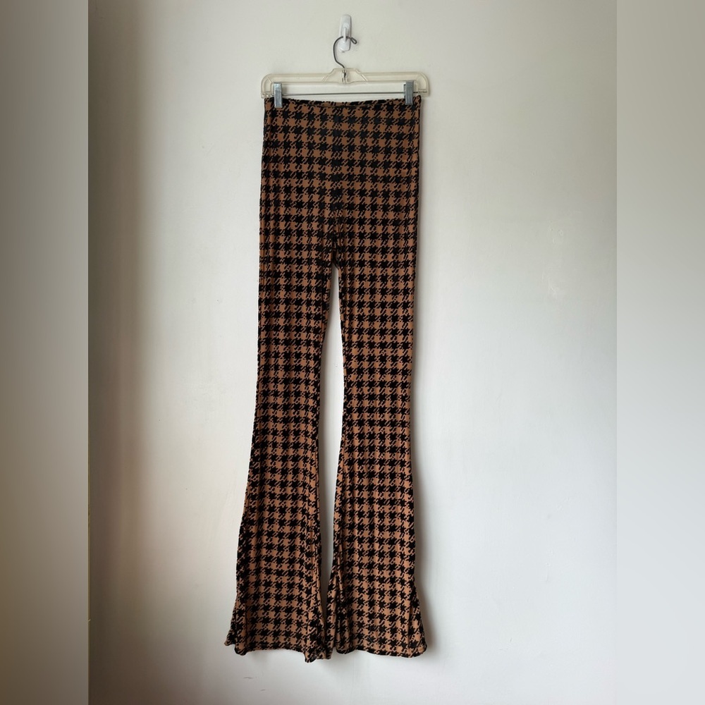 Naked Wardrobe Brown & Black Houndstooth Flared Pants L